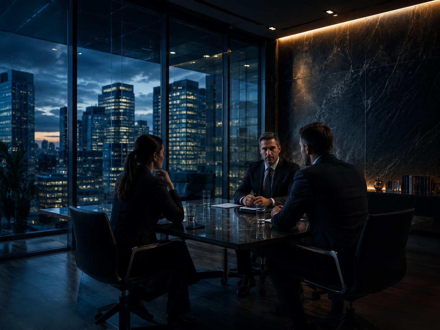 Executivos analisando riscos corporativos