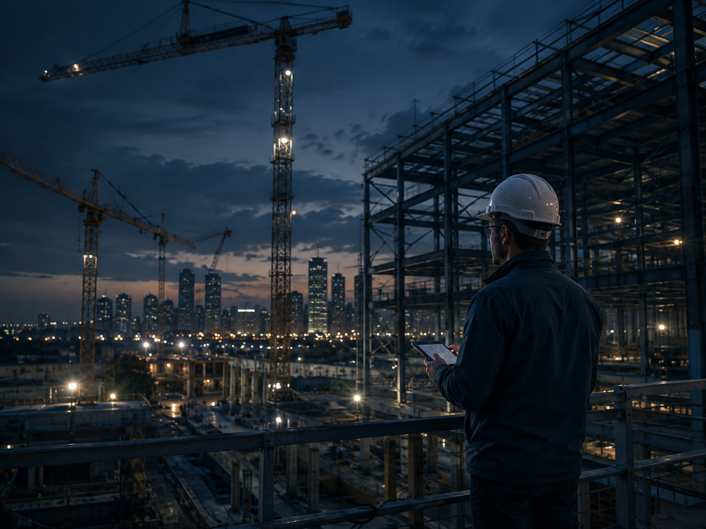 Engenheiro realizando análise de riscos em obra